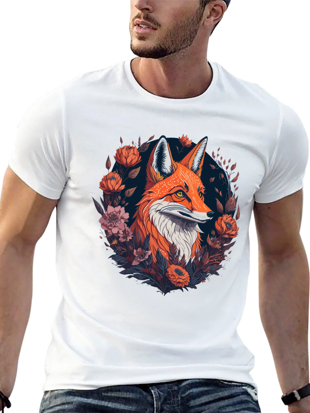 Fox Floral Graphic Black T-Shirt
