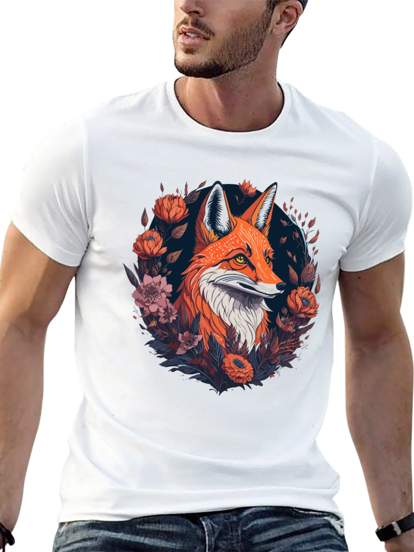 Fox Floral Graphic Black T-Shirt
