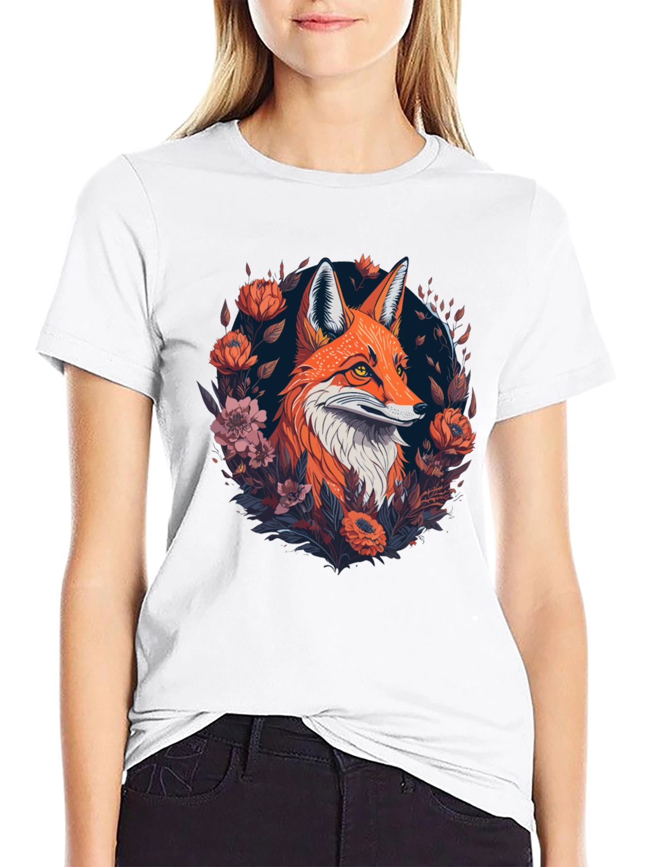Fox Floral Graphic Black T-Shirt