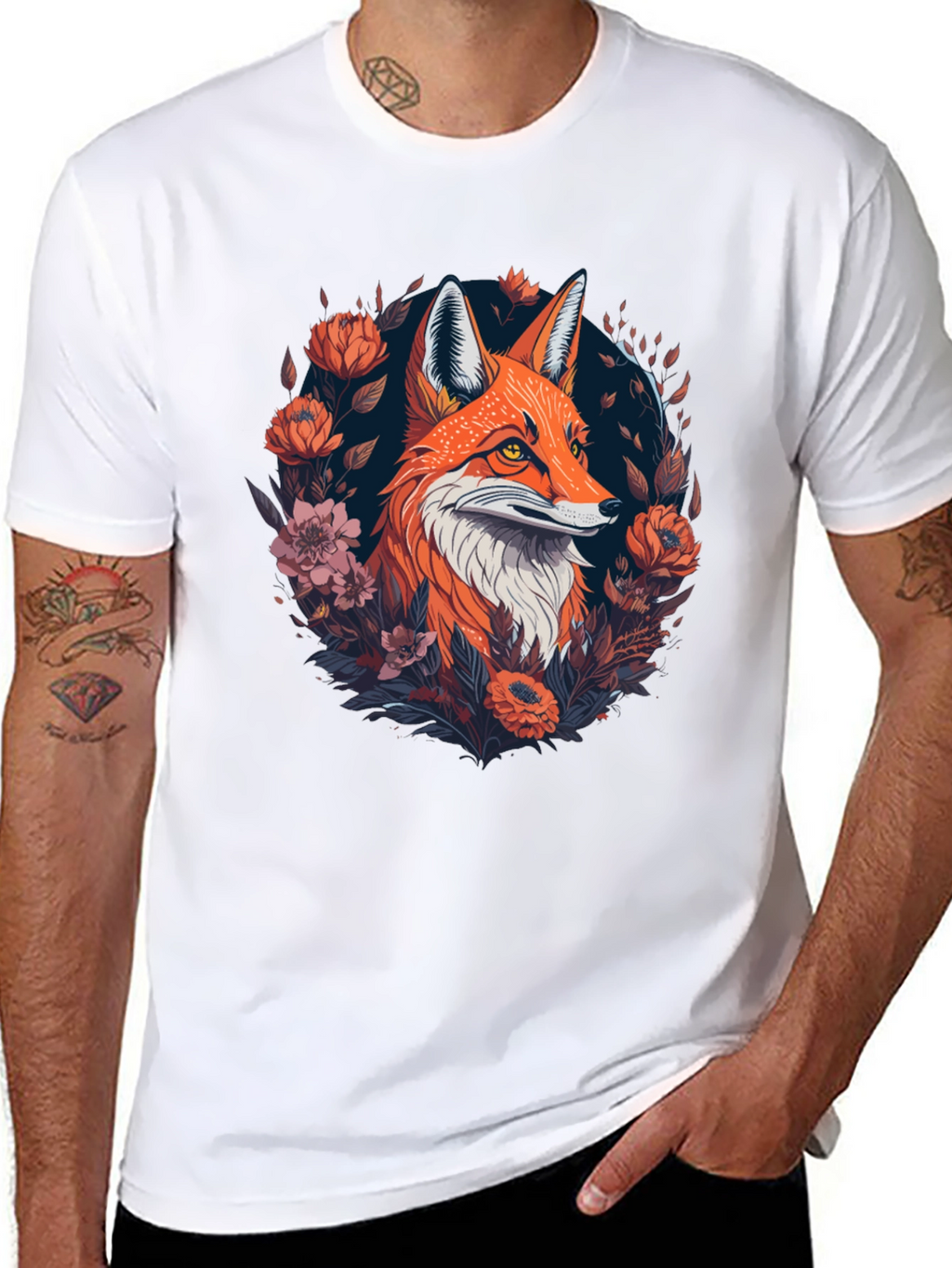 Fox Floral Graphic Black T-Shirt