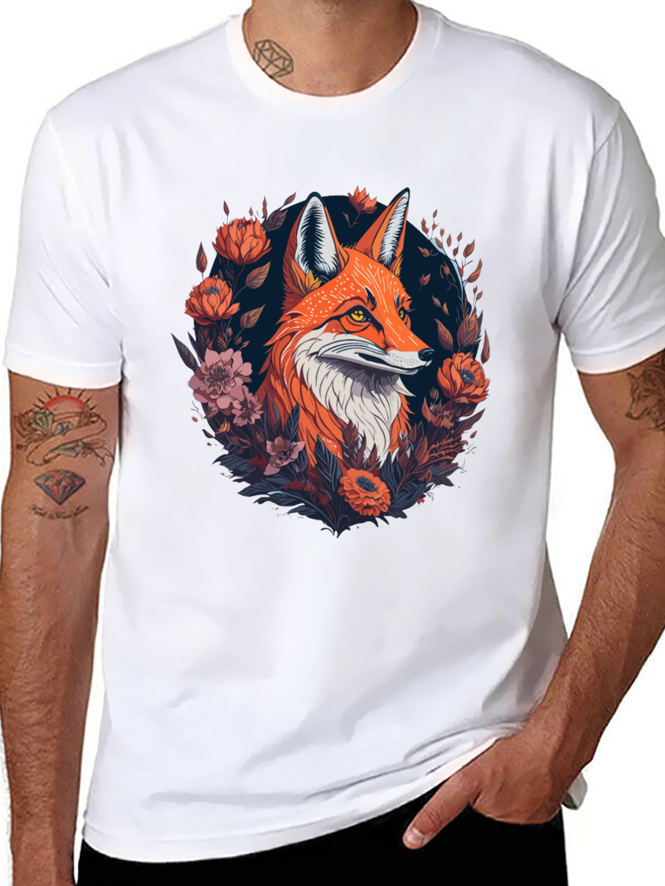 Fox Floral Graphic Black T-Shirt