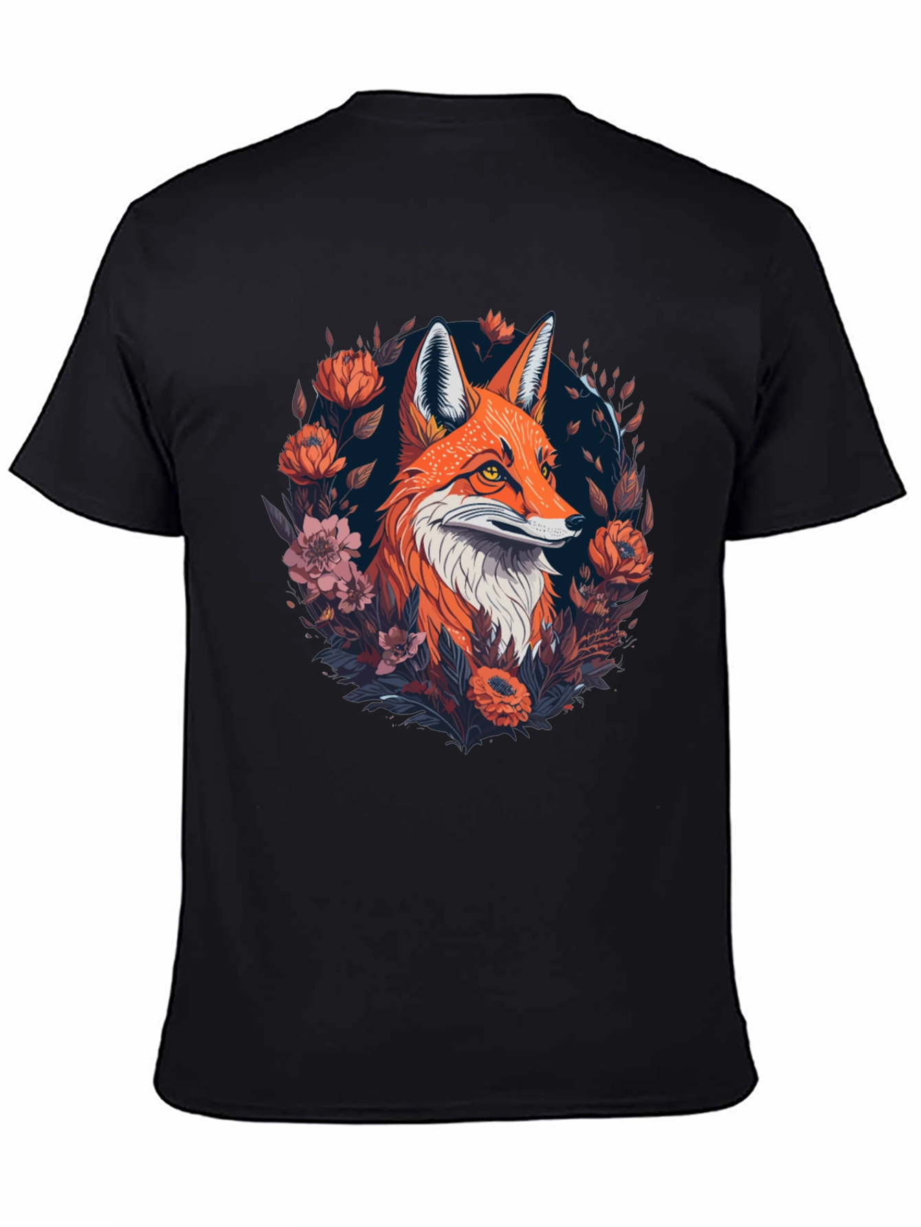 Fox Floral Graphic Black T-Shirt