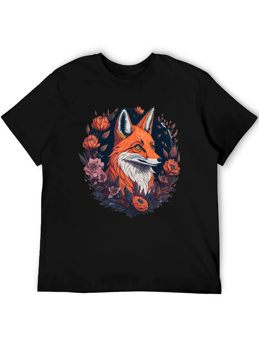 Fox Floral Graphic Black T-Shirt