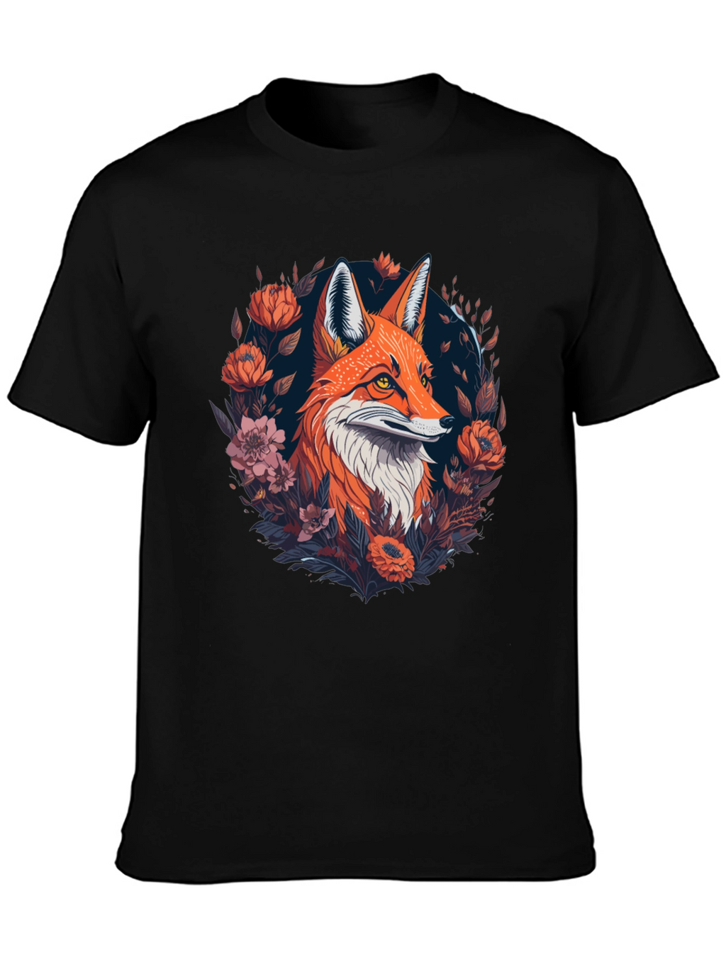 Fox Floral Graphic Black T-Shirt