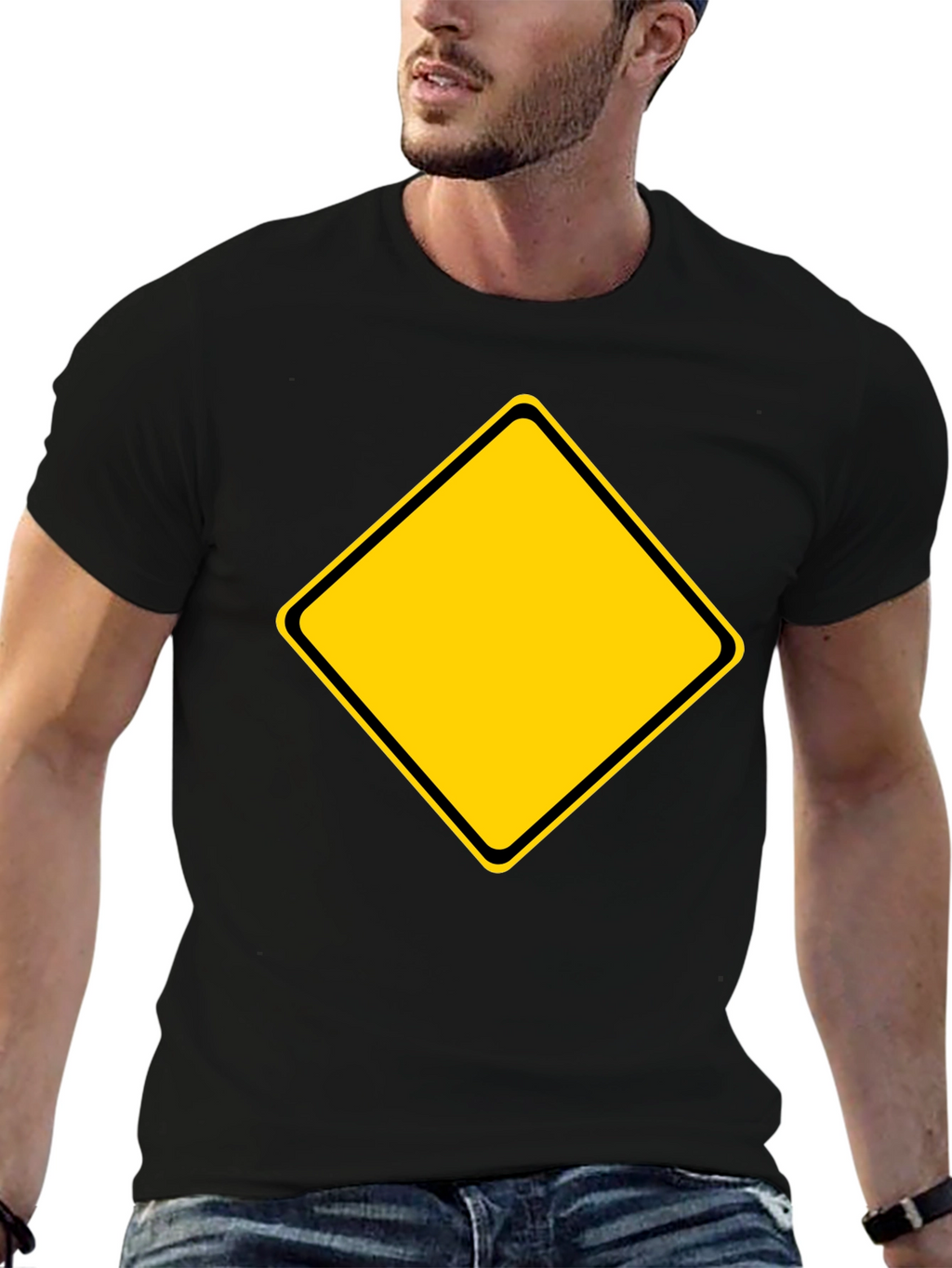 Black T-Shirt with Yellow Diamond Graphic