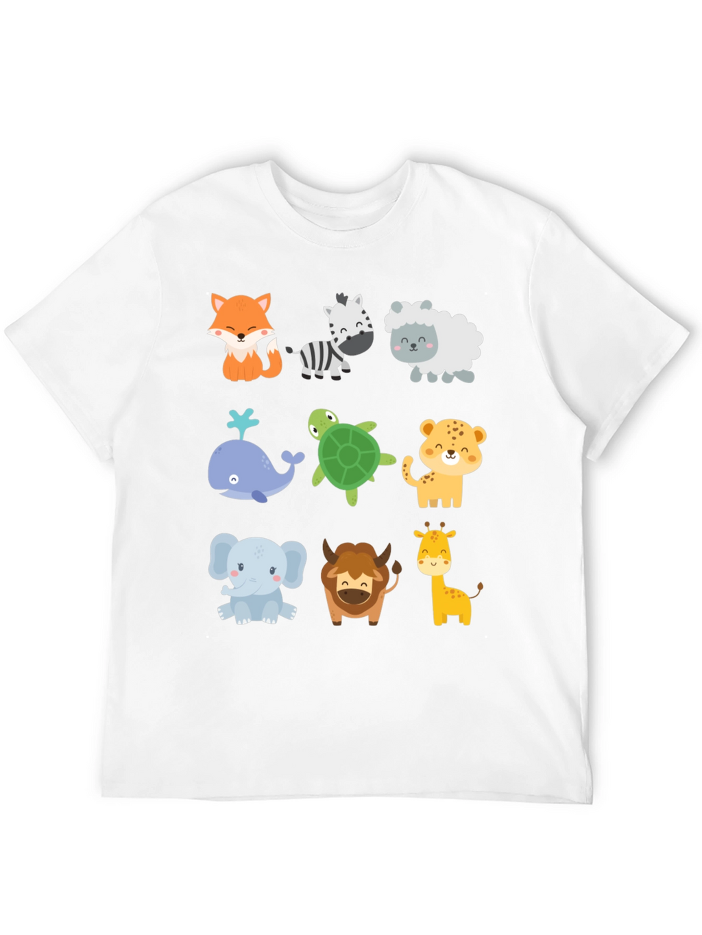Cute Cartoon Animal Print Black T-Shirt