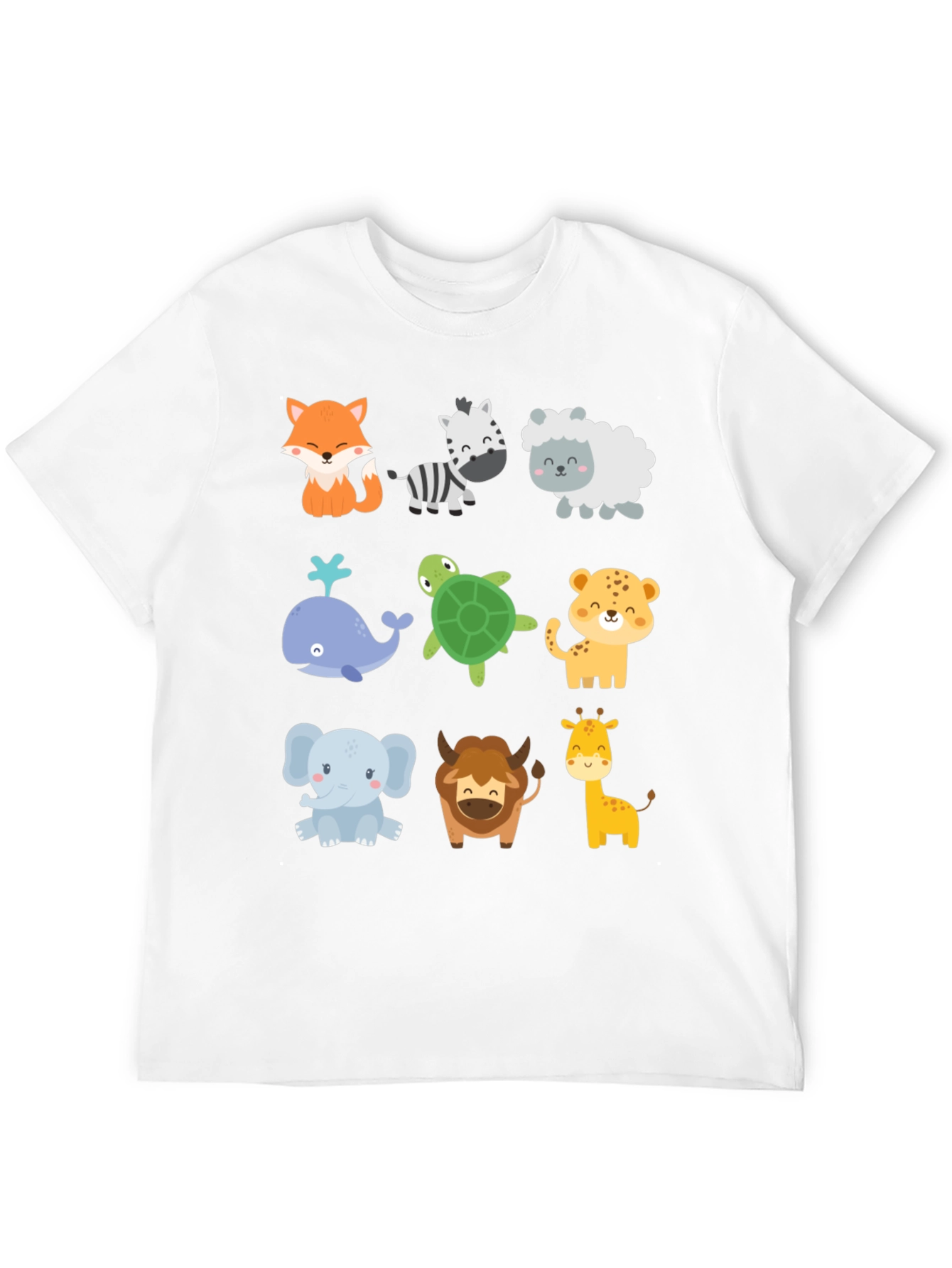 Cute Cartoon Animal Print Black T-Shirt