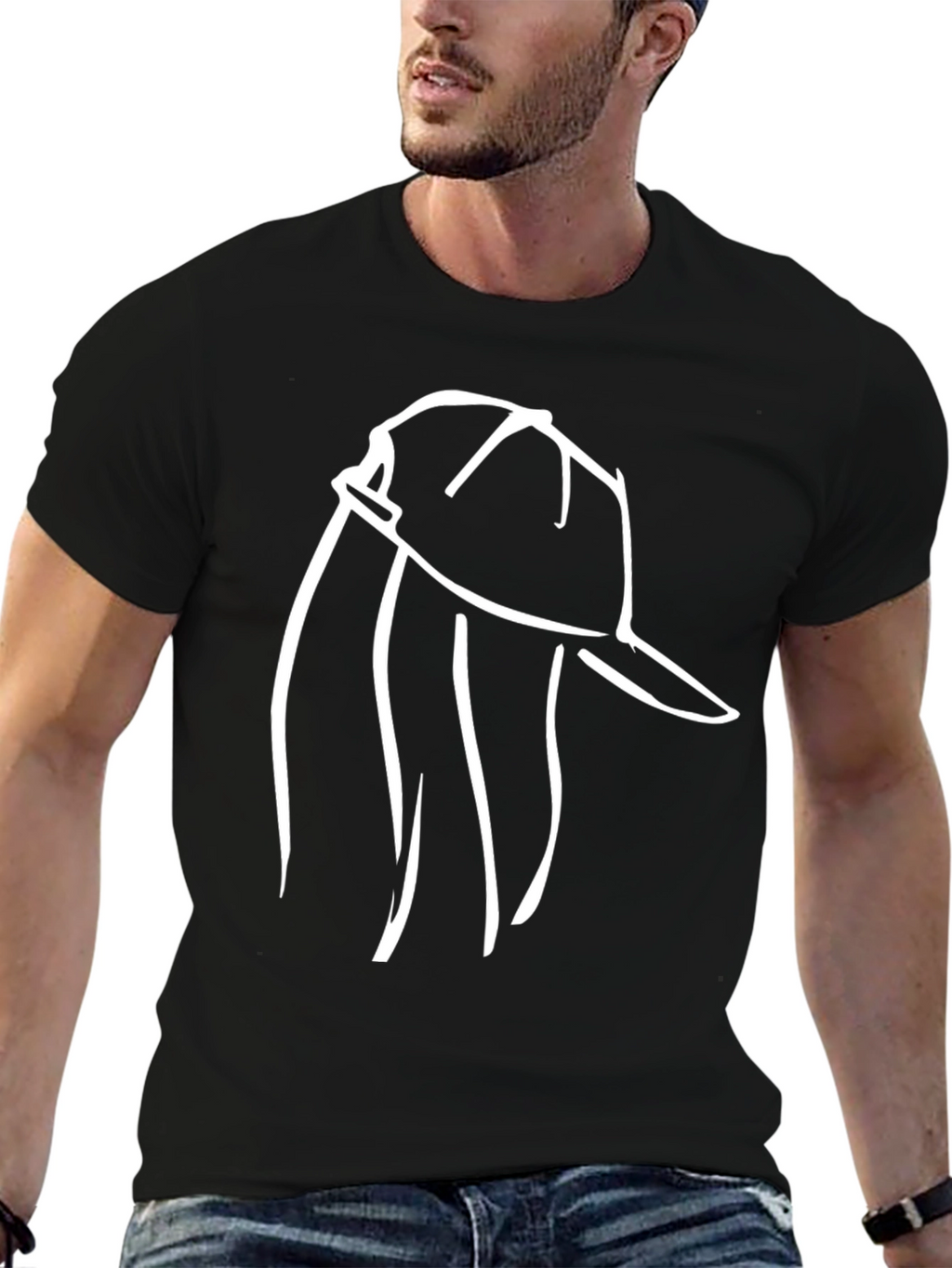 Minimalist Hat Line Art Black T-Shirt