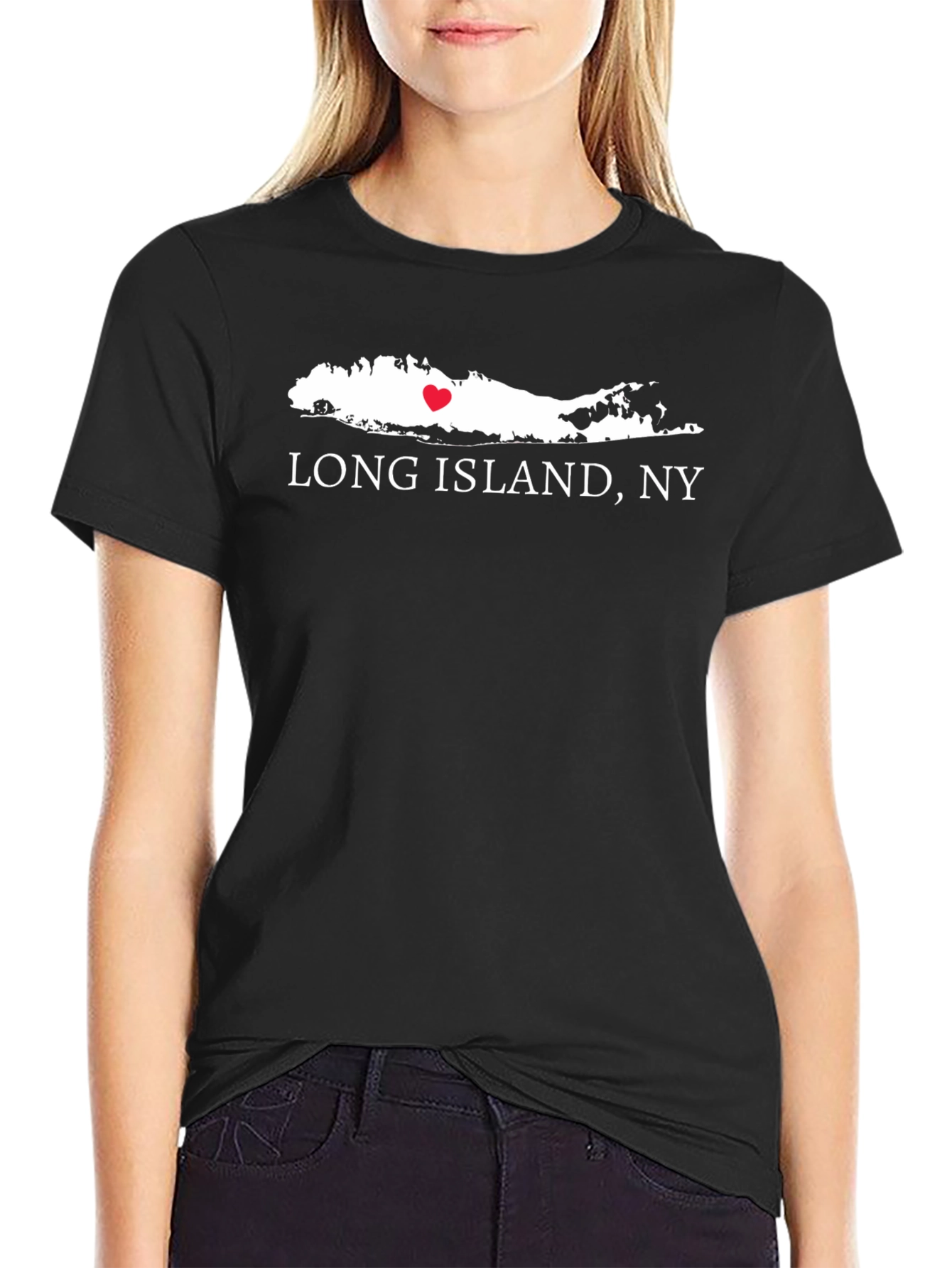 Long Island NY Heart T-Shirt - Black Short Sleeve Graphic Tee