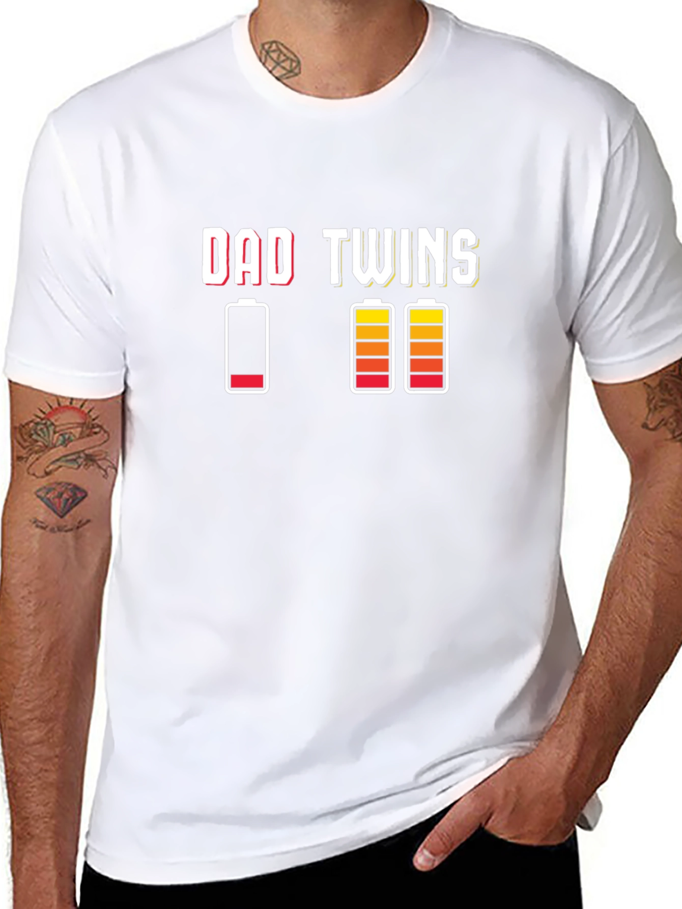 Dad Twins T-Shirt - Low Battery Funny Tee