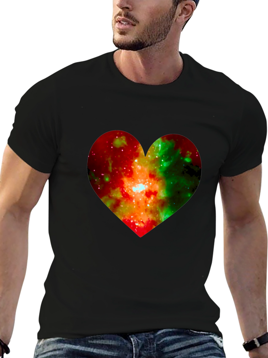 Galaxy Heart Graphic Black T-Shirt