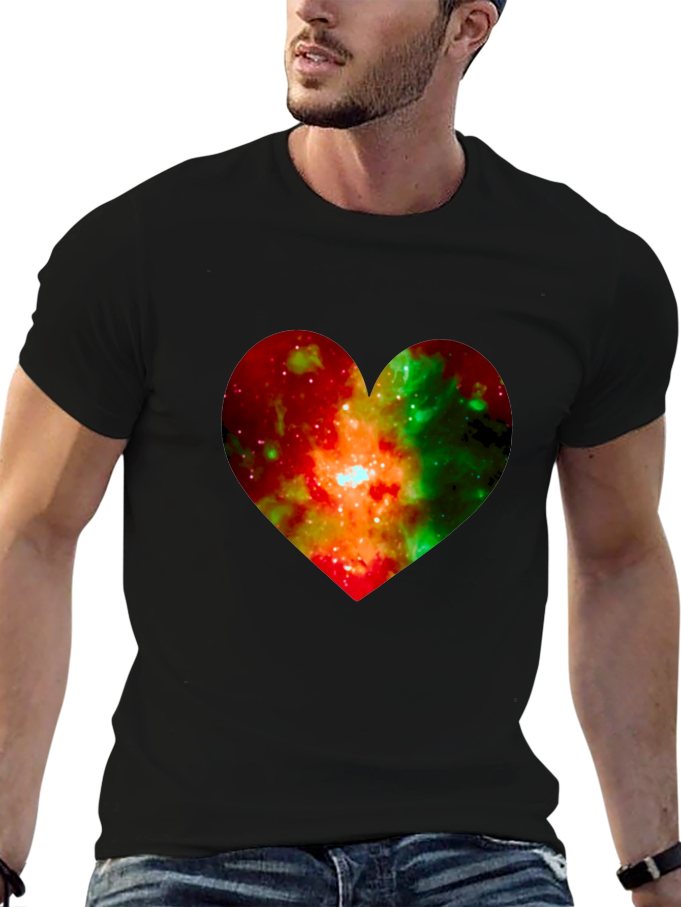 Galaxy Heart Graphic Black T-Shirt