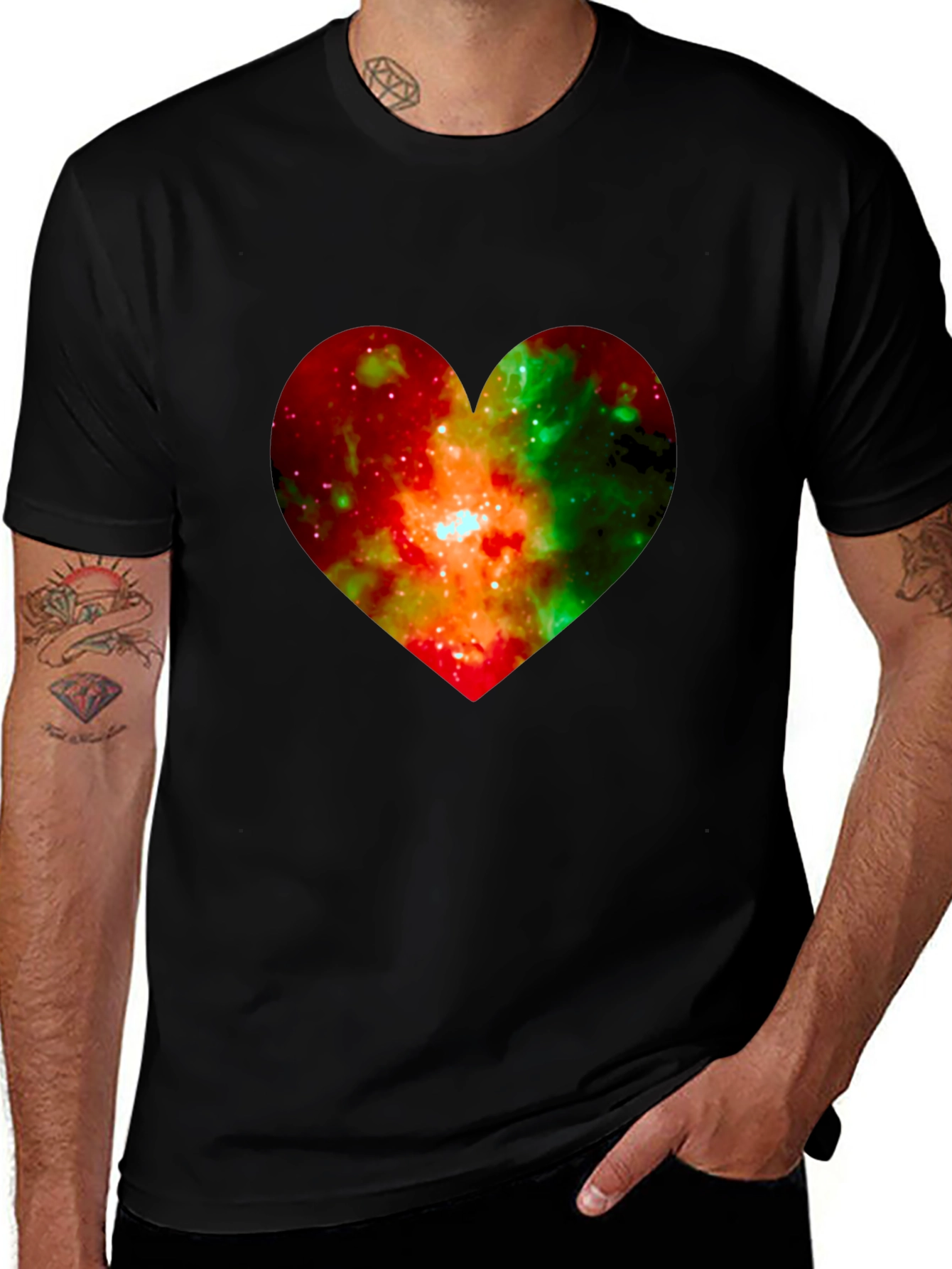 Galaxy Heart Graphic Black T-Shirt