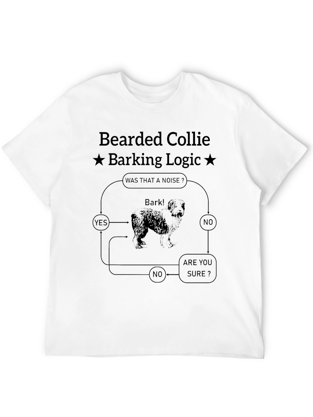 Bearded Collie Barking Logic Black T-Shirt