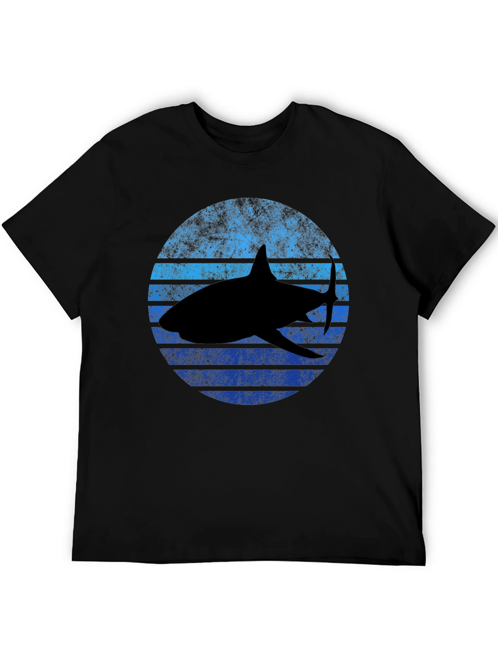 Retro Shark Graphic Tee - Black Cotton T-Shirt