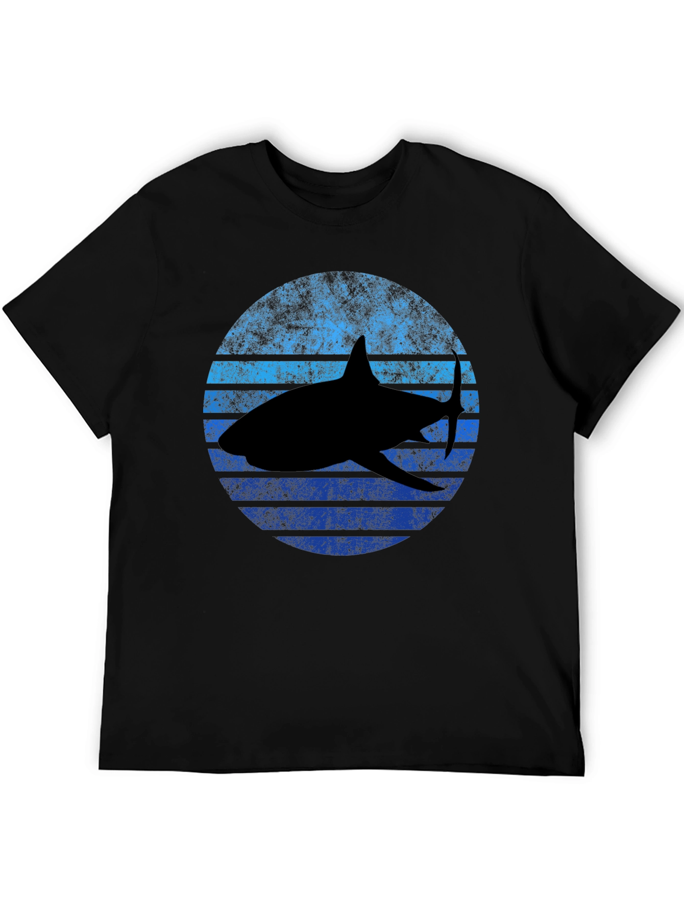 Retro Shark Graphic Tee - Black Cotton T-Shirt