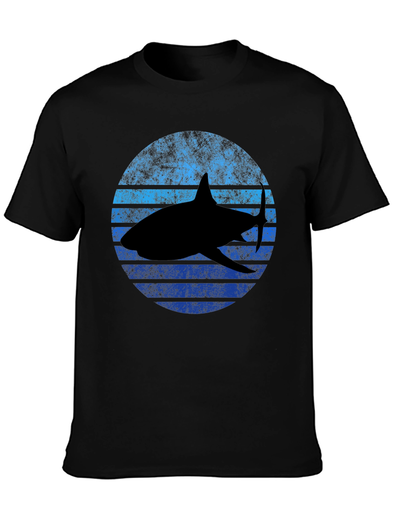 Retro Shark Graphic Tee - Black Cotton T-Shirt