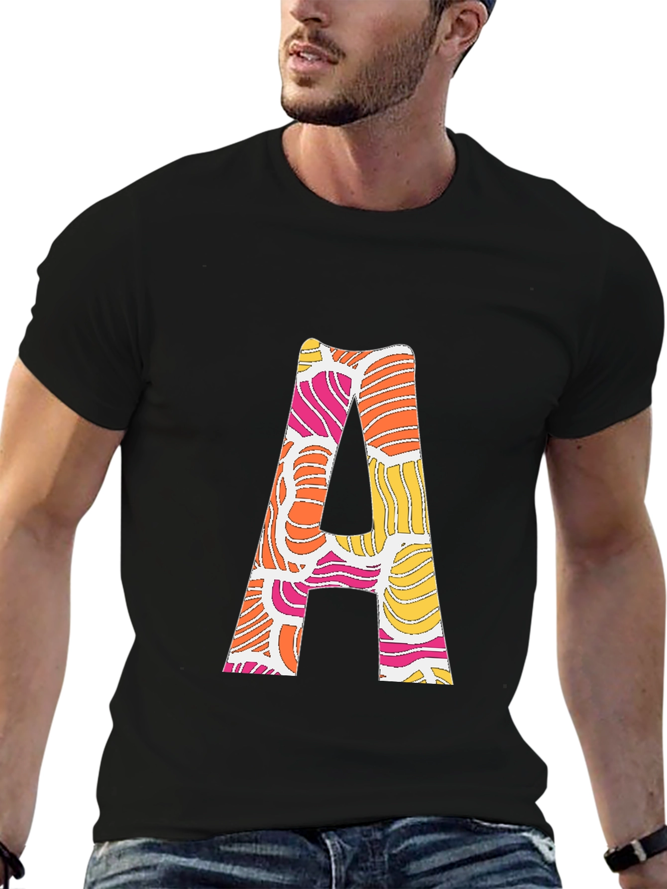 Retro Initial A Graphic Tee - Black