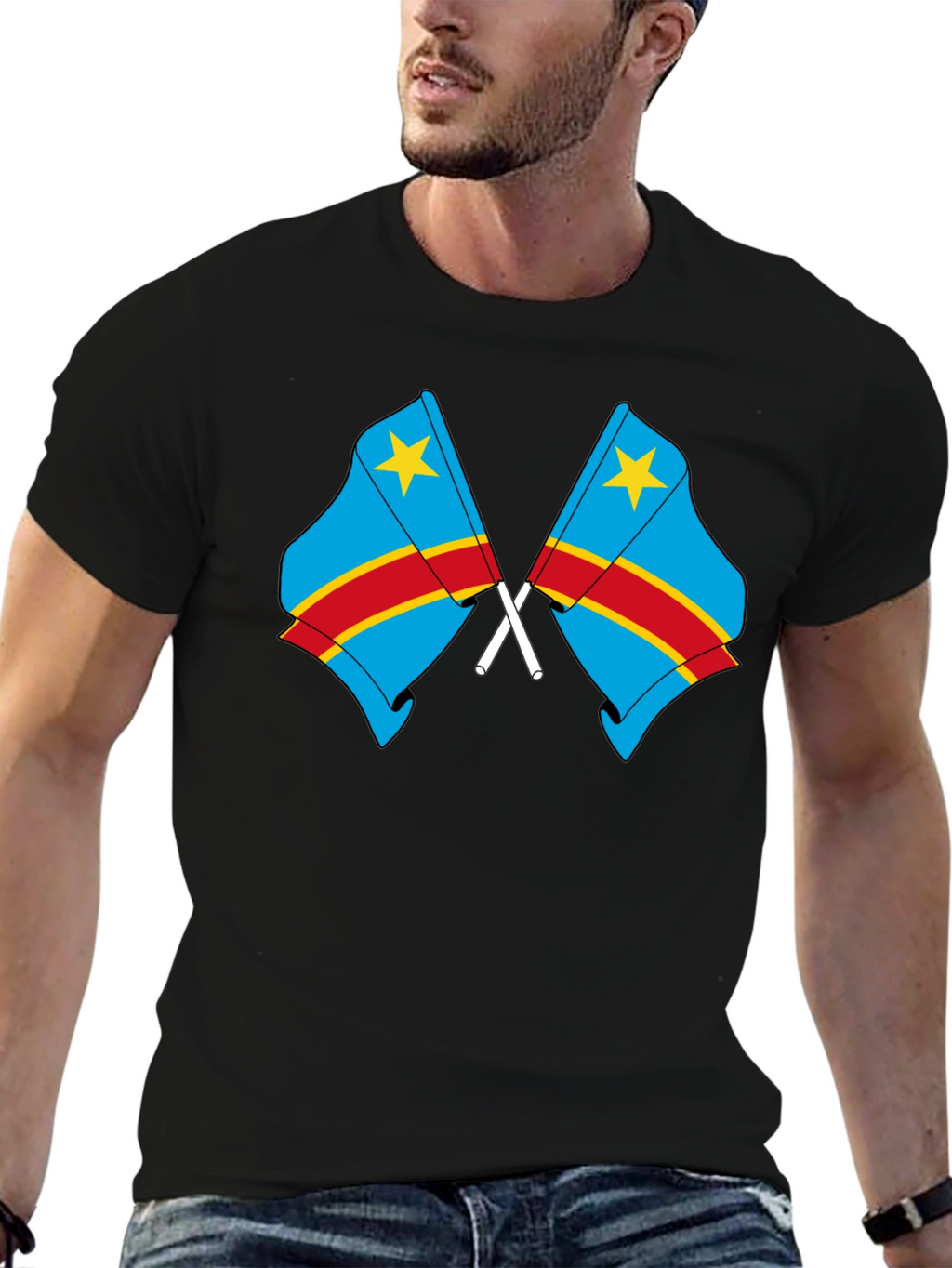 Congo Flags Graphic Black T-Shirt