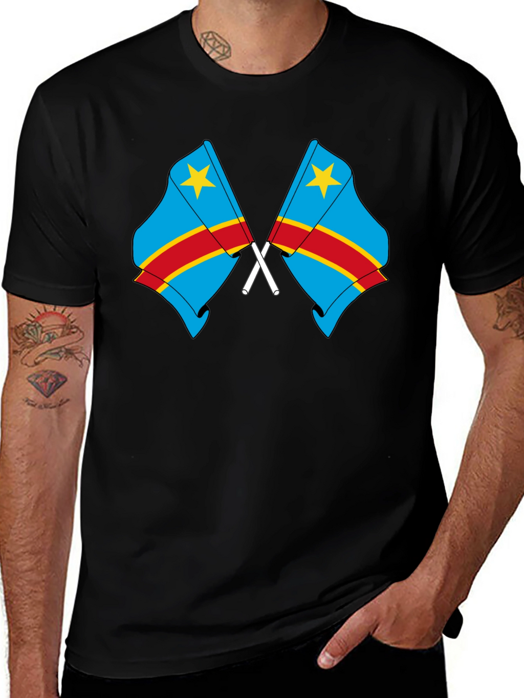 Congo Flags Graphic Black T-Shirt