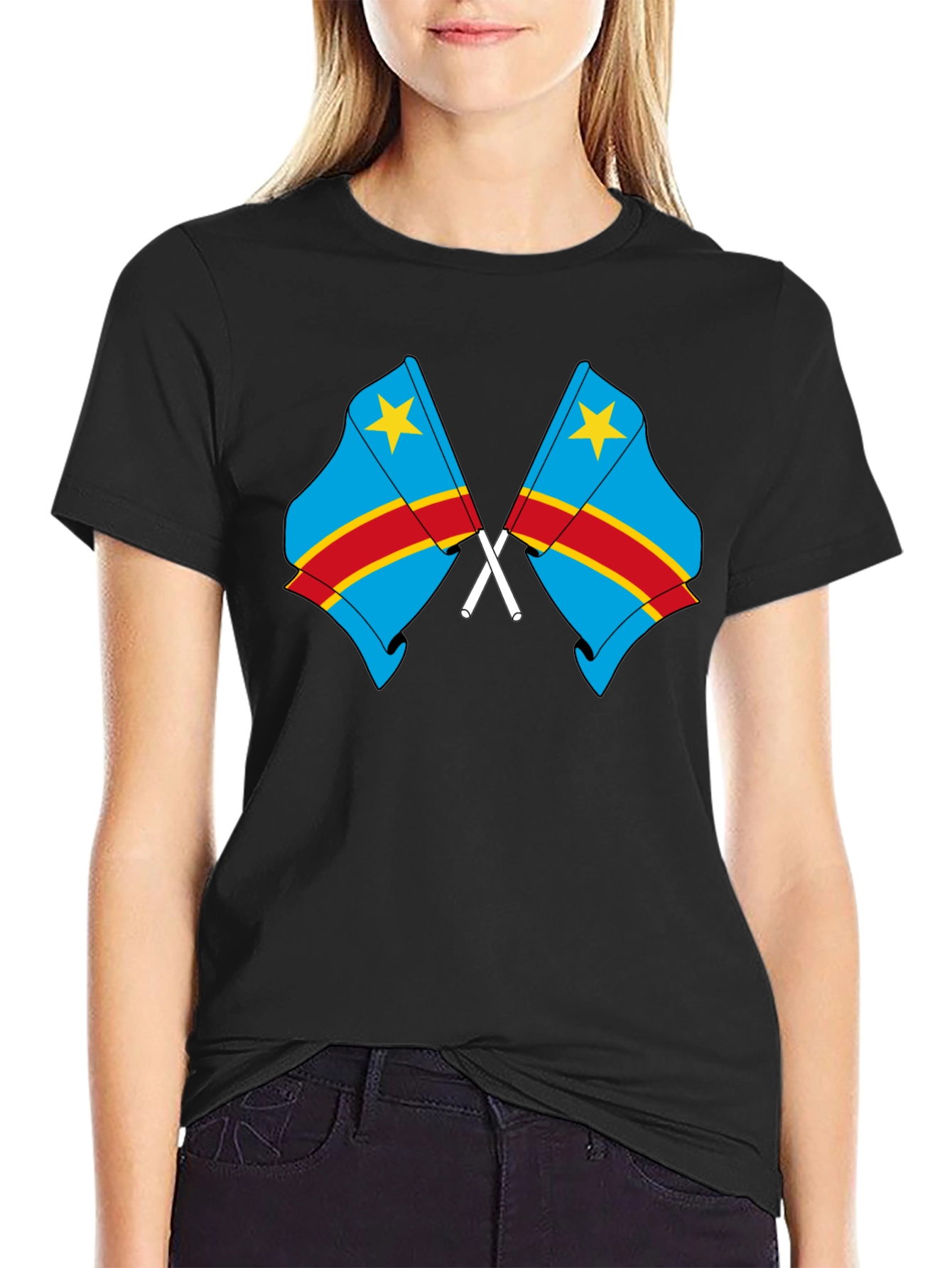 Congo Flags Graphic Black T-Shirt