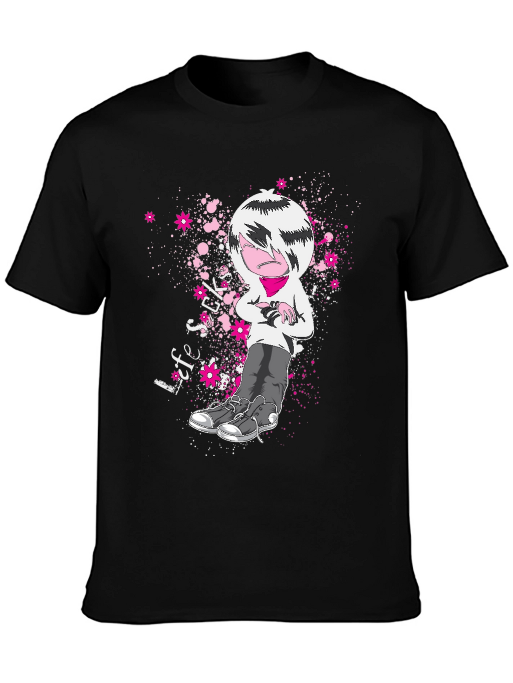 Emo Cartoon T-Shirt - Black