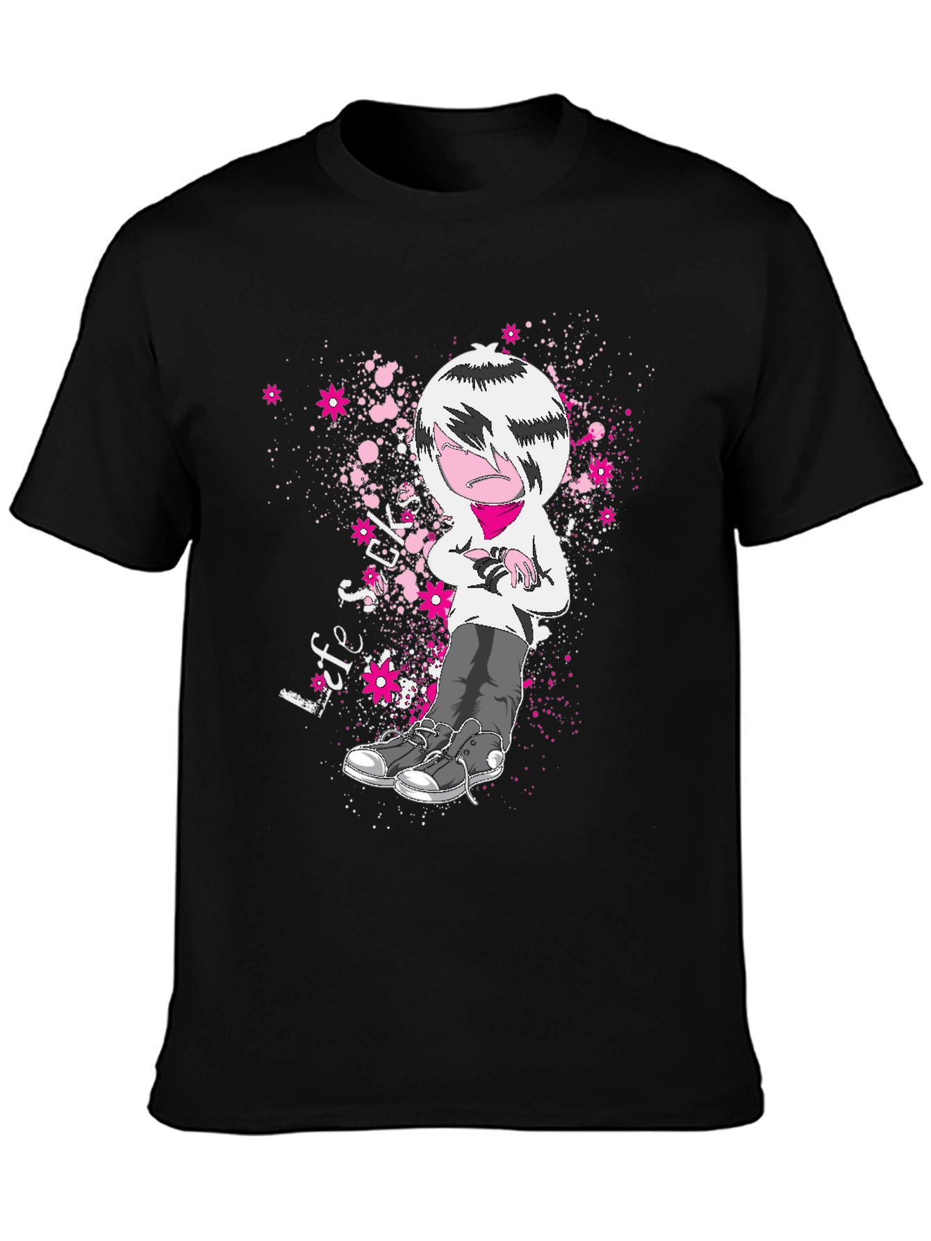 Emo Cartoon T-Shirt - Black