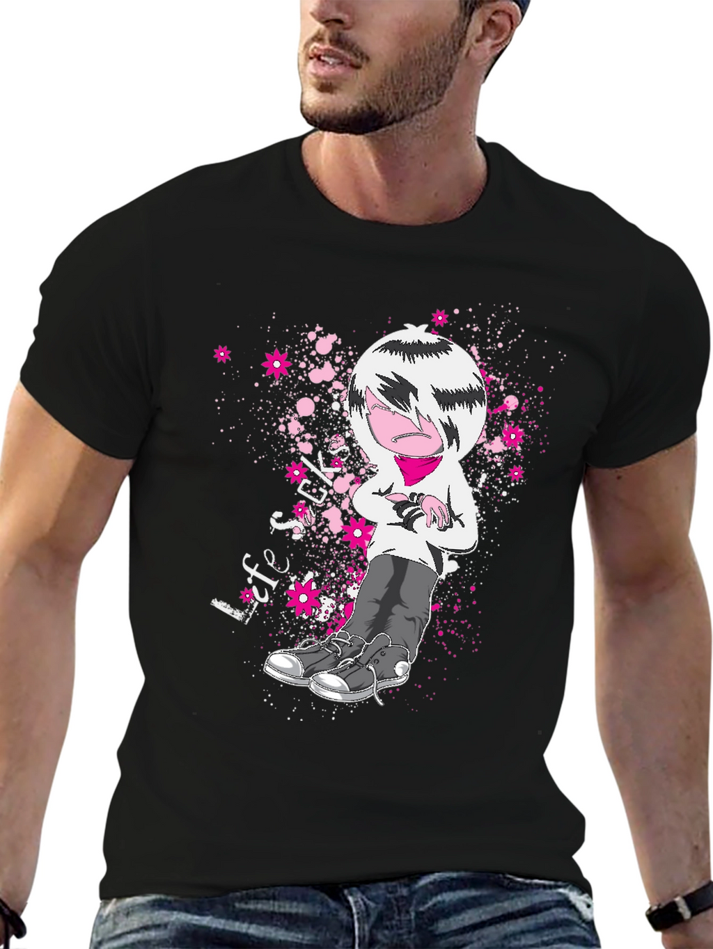 Emo Cartoon T-Shirt - Black