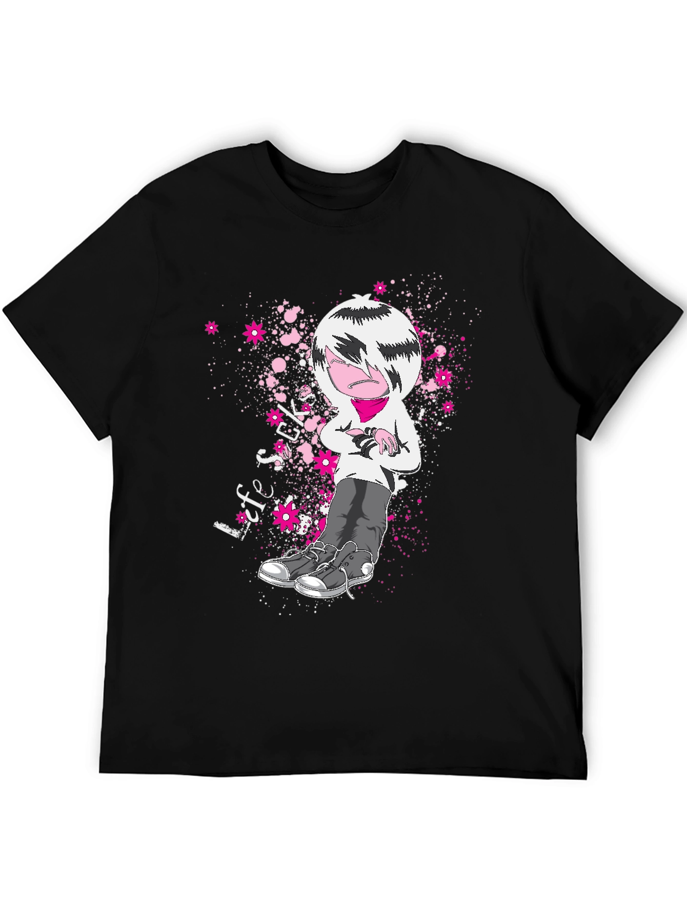 Emo Cartoon T-Shirt - Black