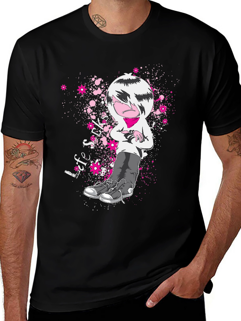 Emo Cartoon T-Shirt - Black