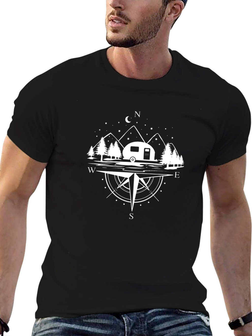 Camping Compass Graphic T-Shirt - Outdoor Adventure Tee