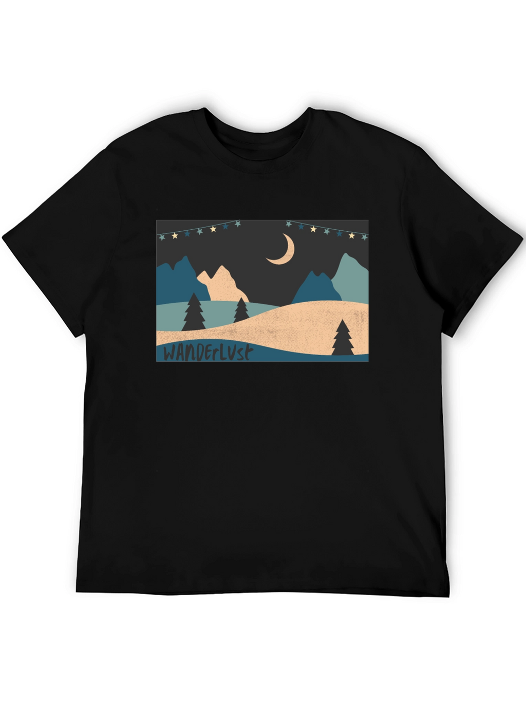 Wanderlust Mountain Scene Graphic Tee - Black