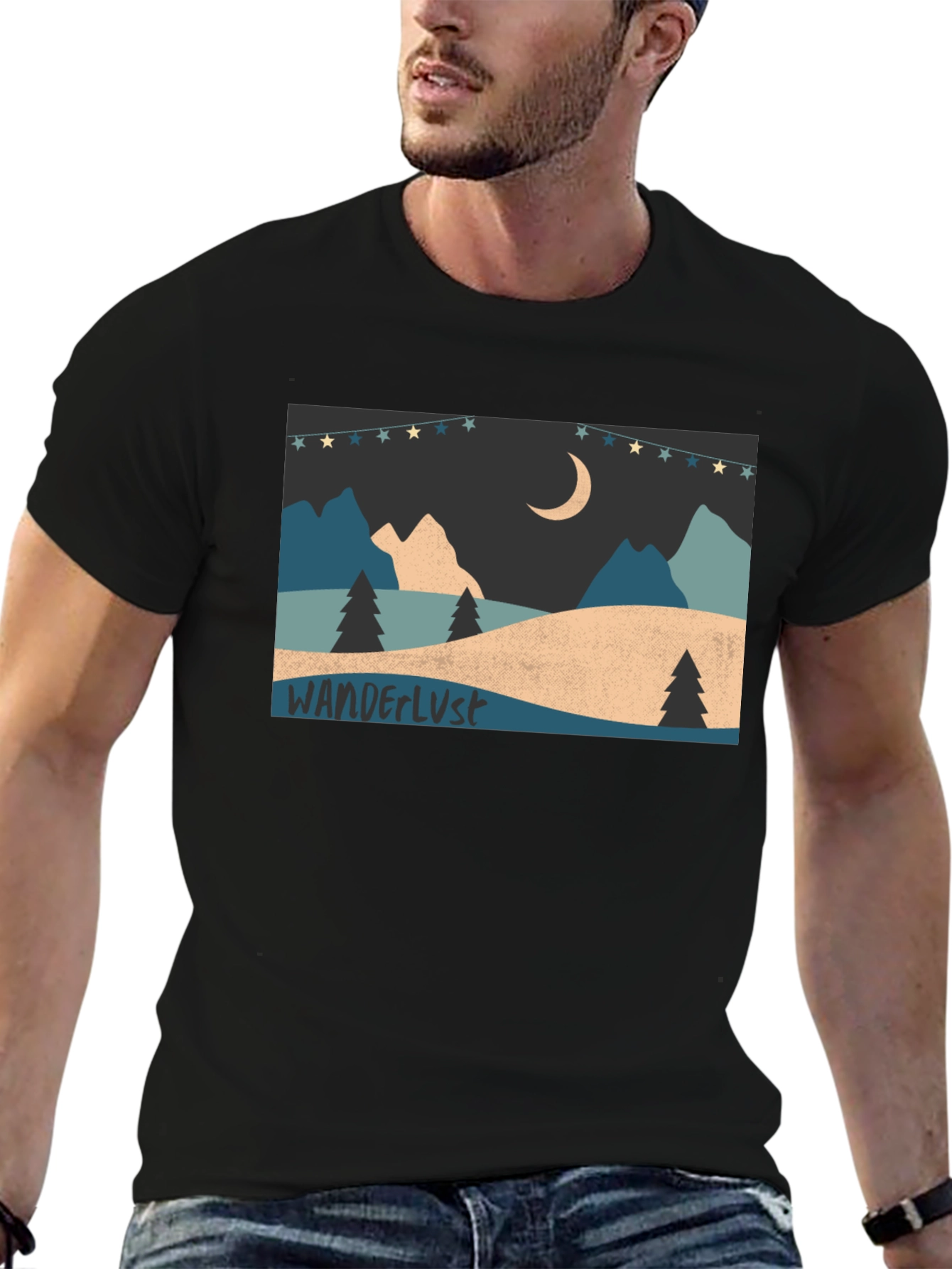 Wanderlust Mountain Scene Graphic Tee - Black