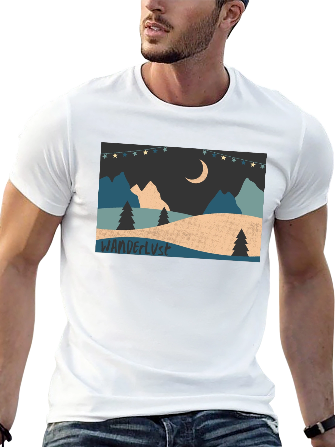 Wanderlust Mountain Scene Graphic Tee - Black