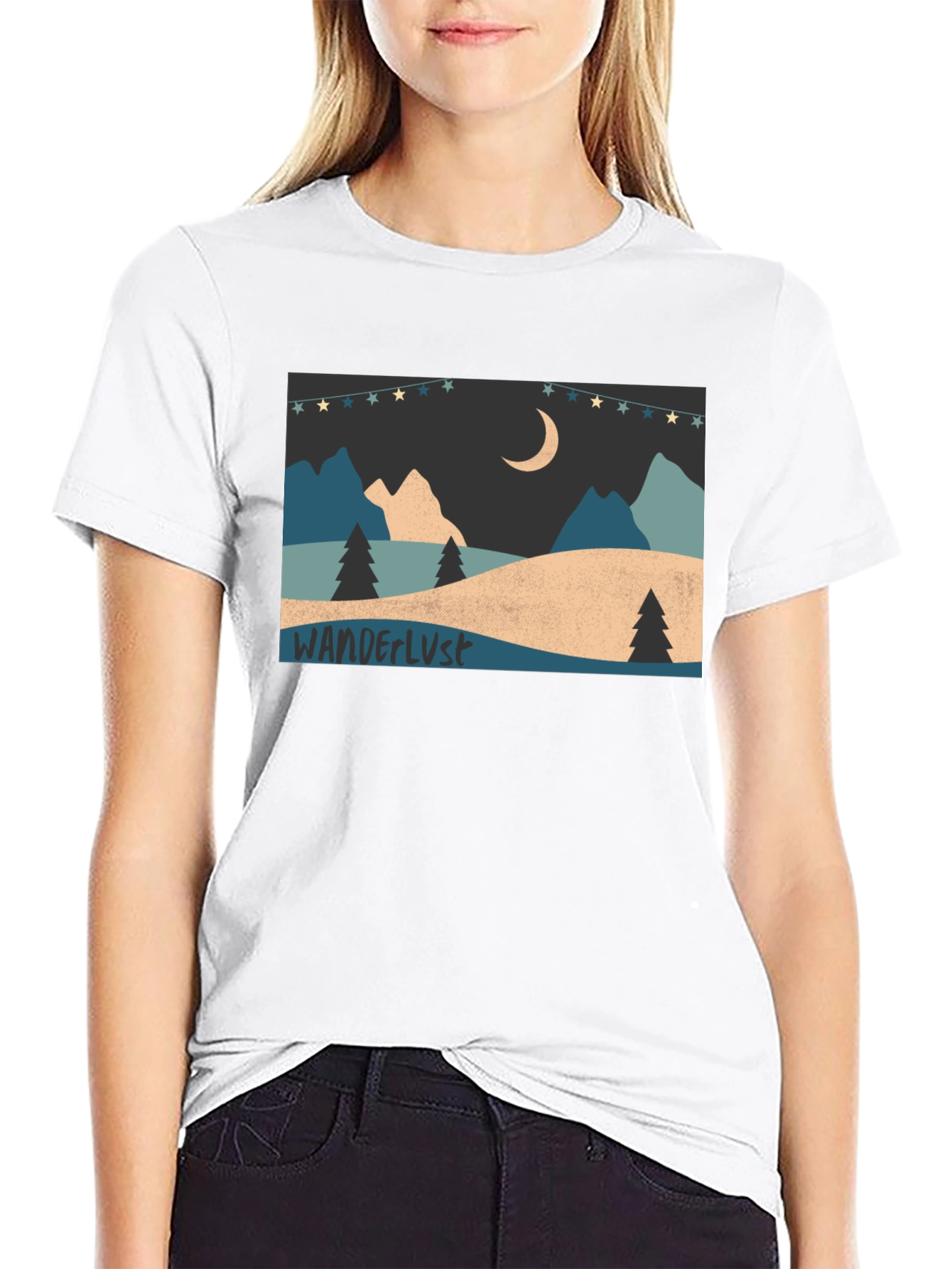 Wanderlust Mountain Scene Graphic Tee - Black