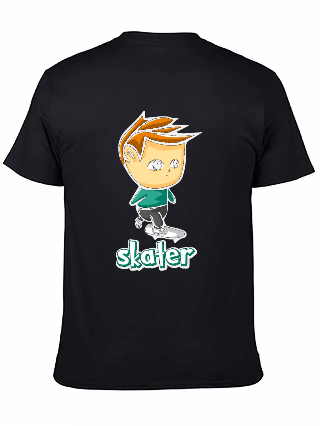 Cool Skater Boy Cartoon Black T-Shirt
