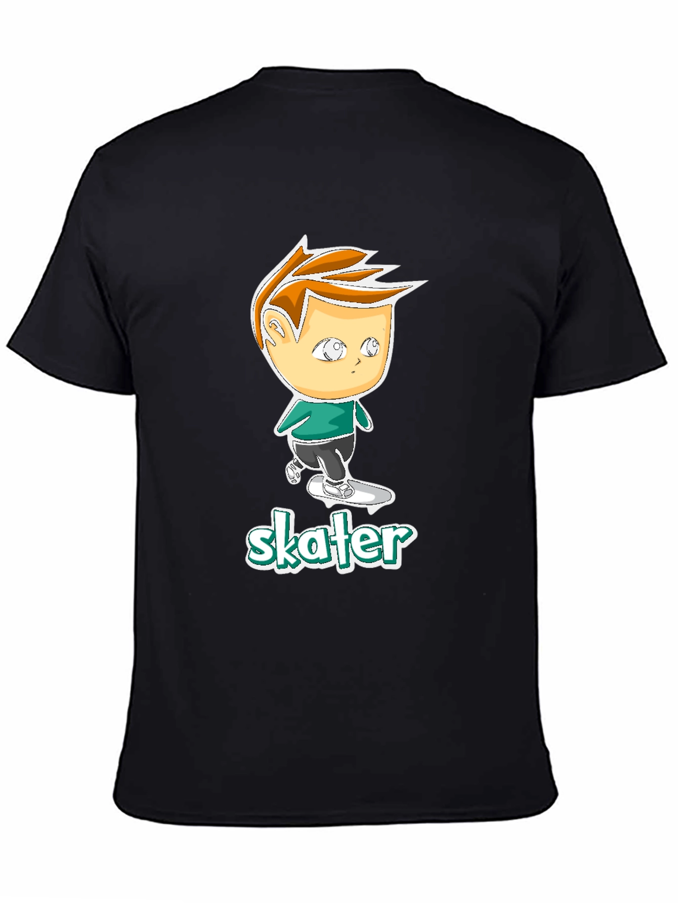 Cool Skater Boy Cartoon Black T-Shirt