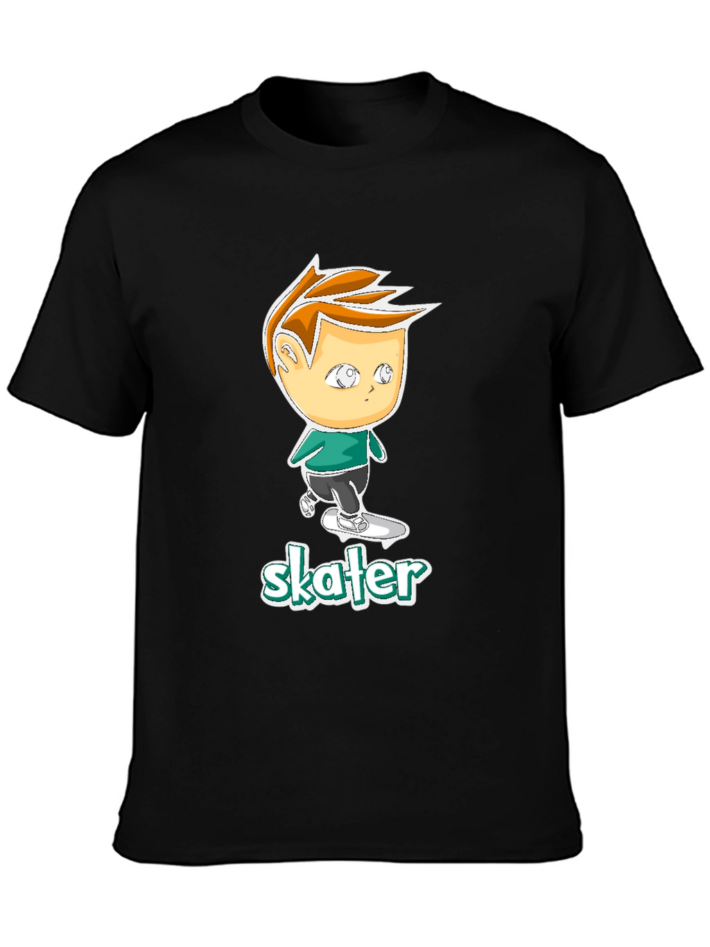 Cool Skater Boy Cartoon Black T-Shirt
