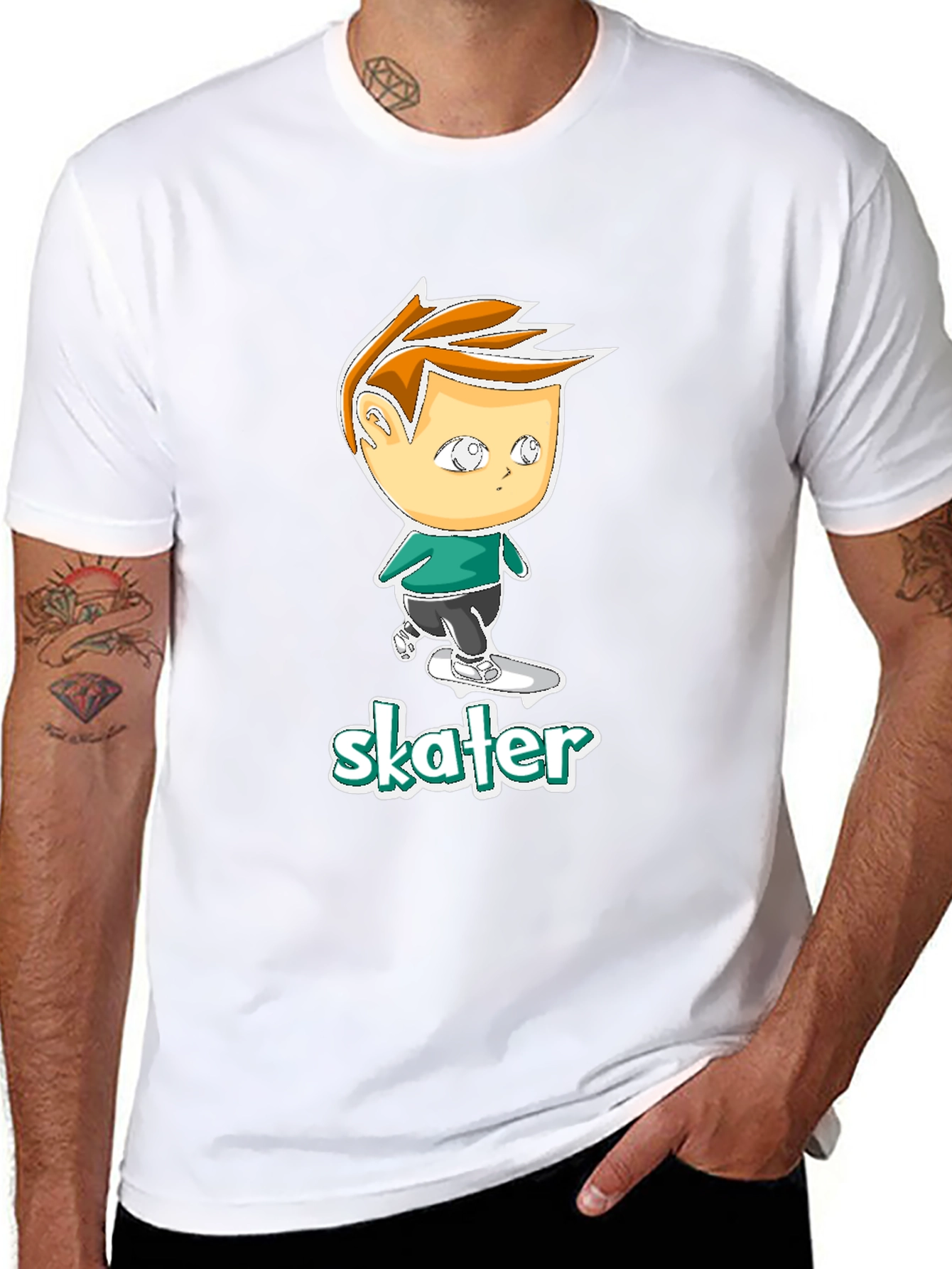 Cool Skater Boy Cartoon Black T-Shirt