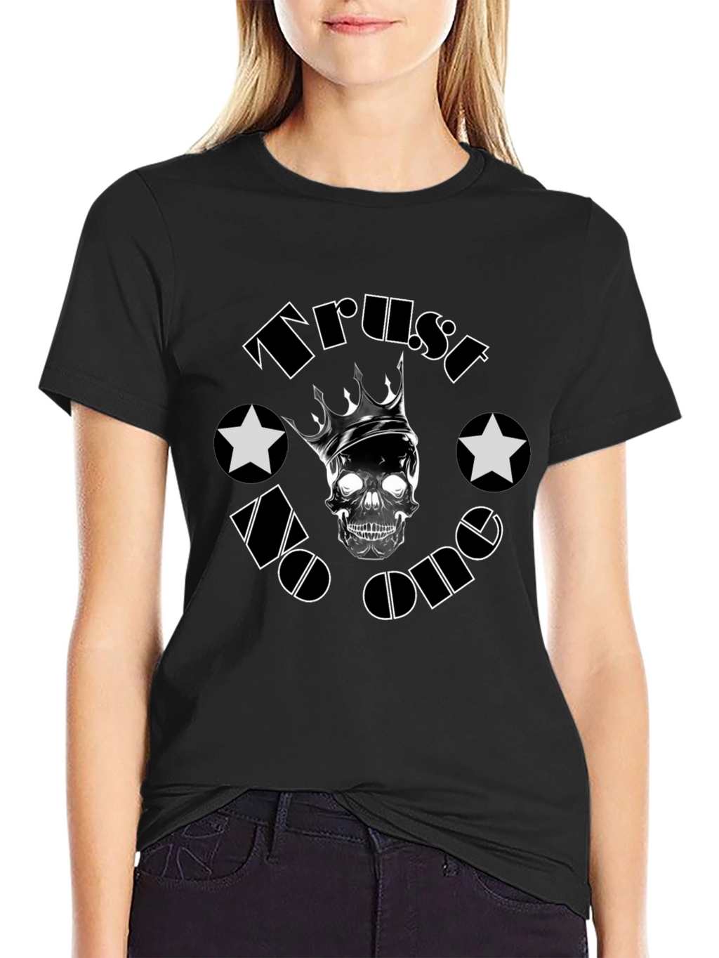 Trust No One Skull Crown Black T-Shirt