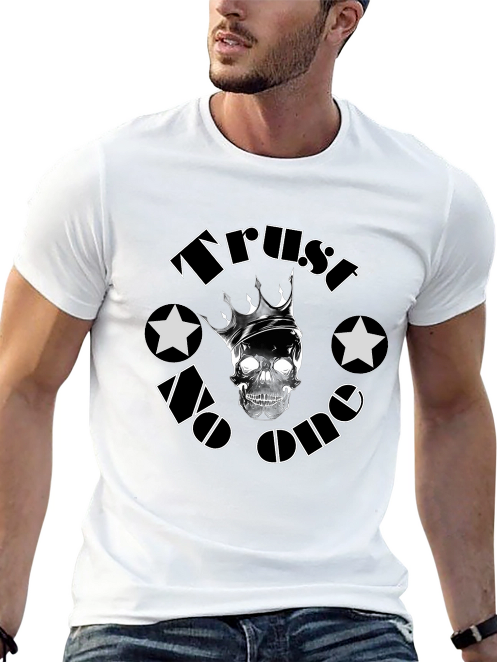Trust No One Skull Crown Black T-Shirt