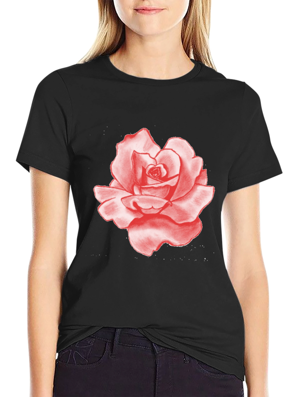 Red Rose Graphic Print Black T-Shirt