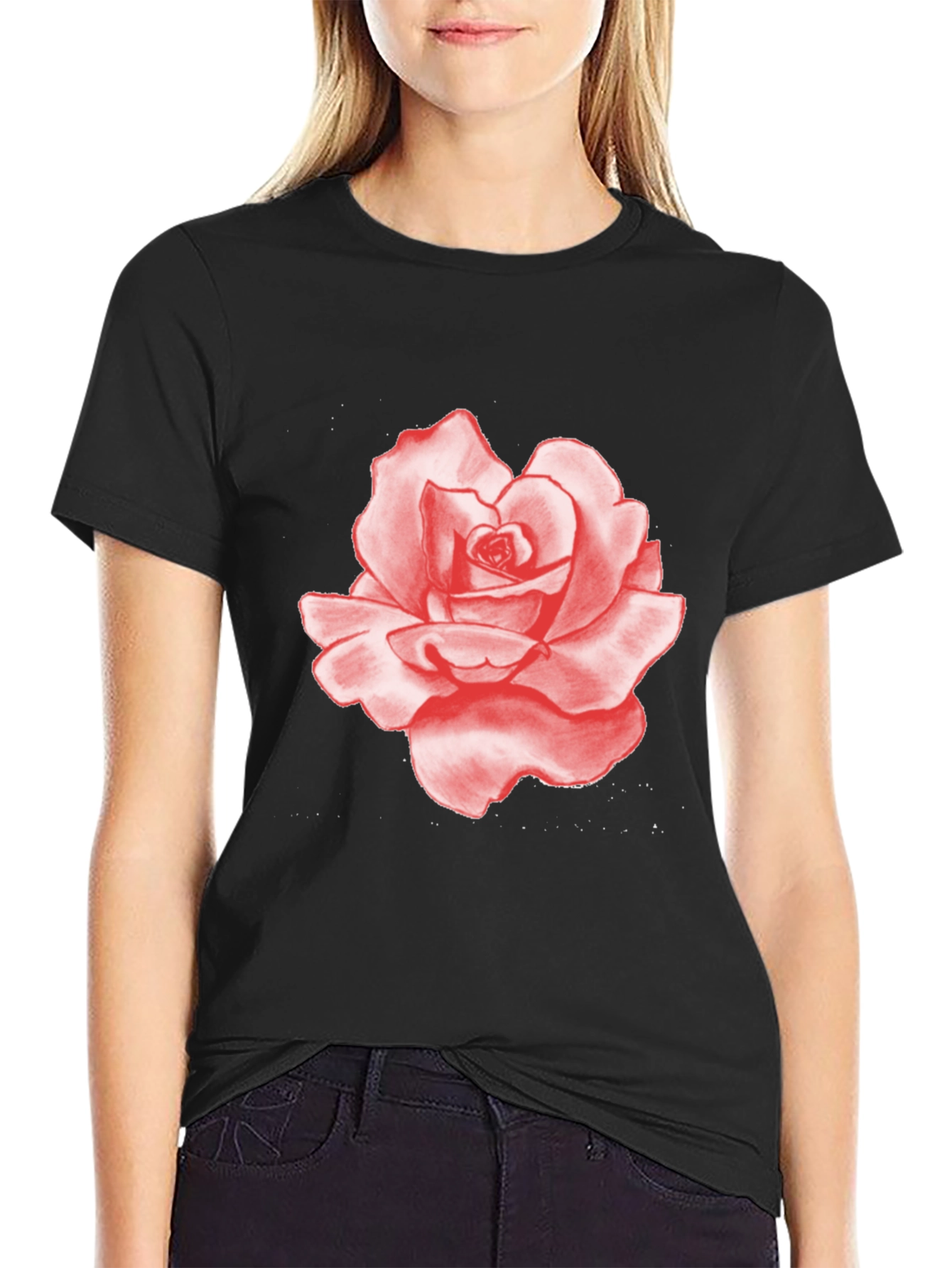Red Rose Graphic Print Black T-Shirt