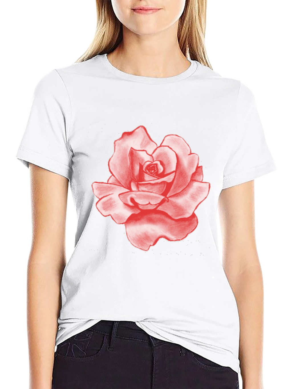 Red Rose Graphic Print Black T-Shirt