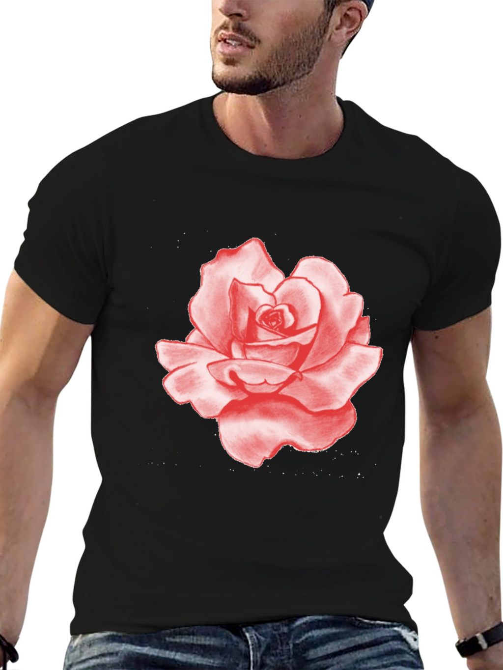Red Rose Graphic Print Black T-Shirt