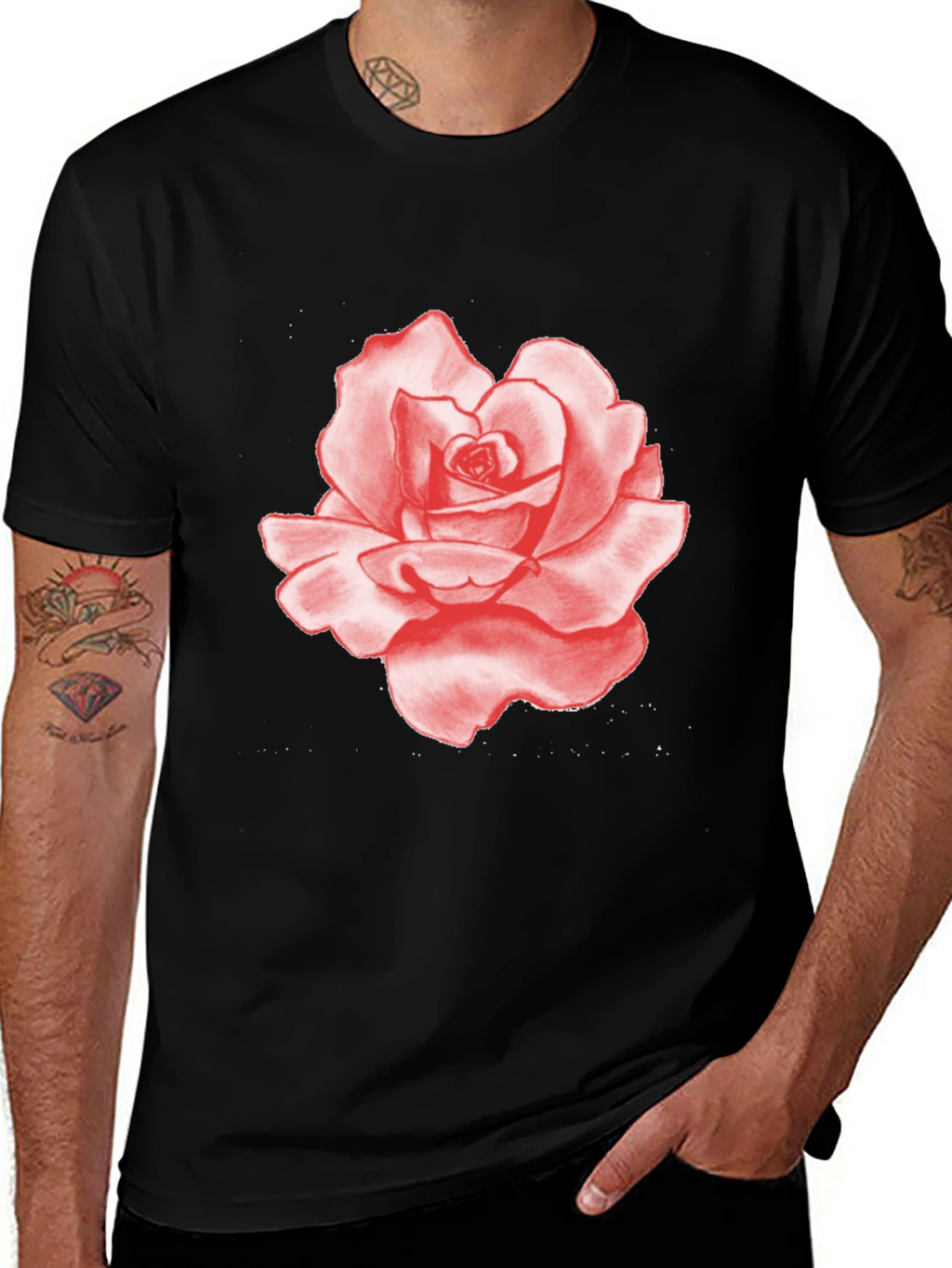 Red Rose Graphic Print Black T-Shirt