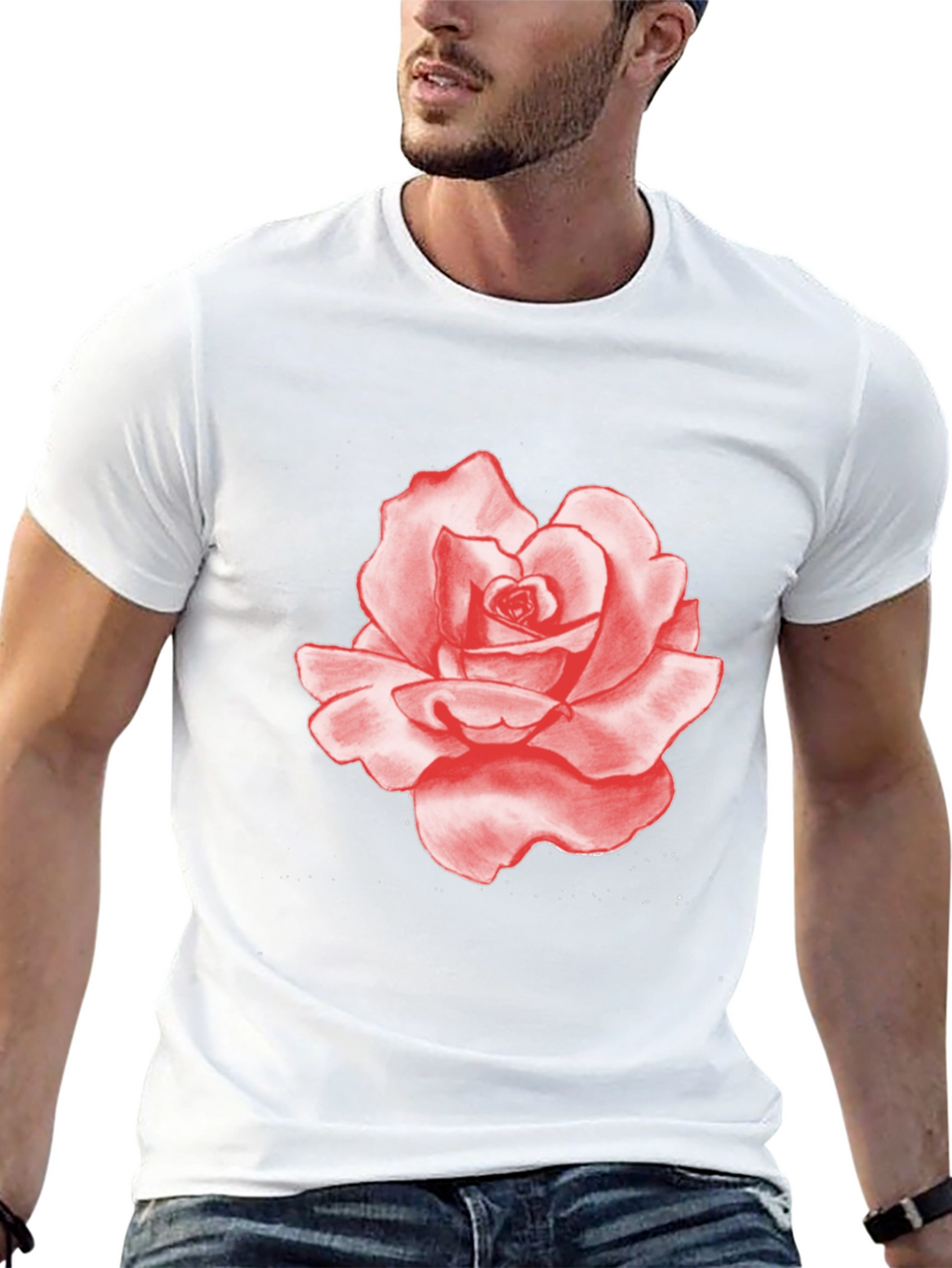 Red Rose Graphic Print Black T-Shirt