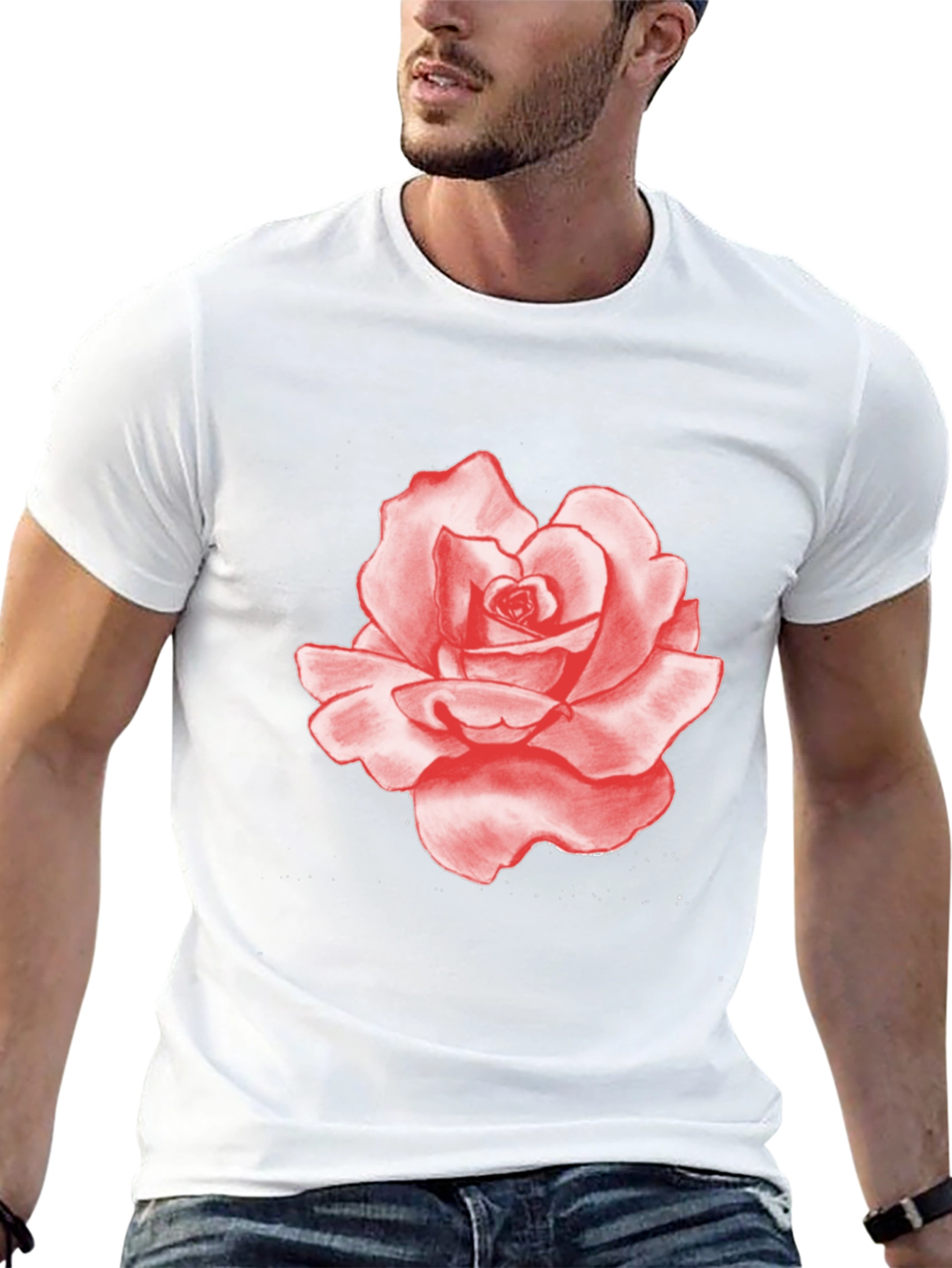 Red Rose Graphic Print Black T-Shirt