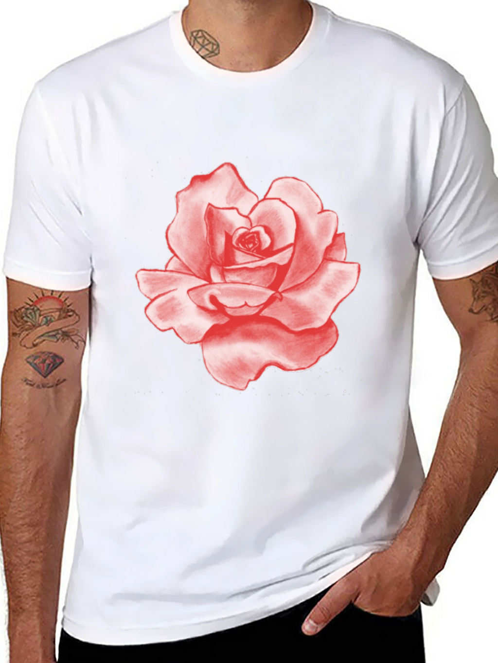 Red Rose Graphic Print Black T-Shirt