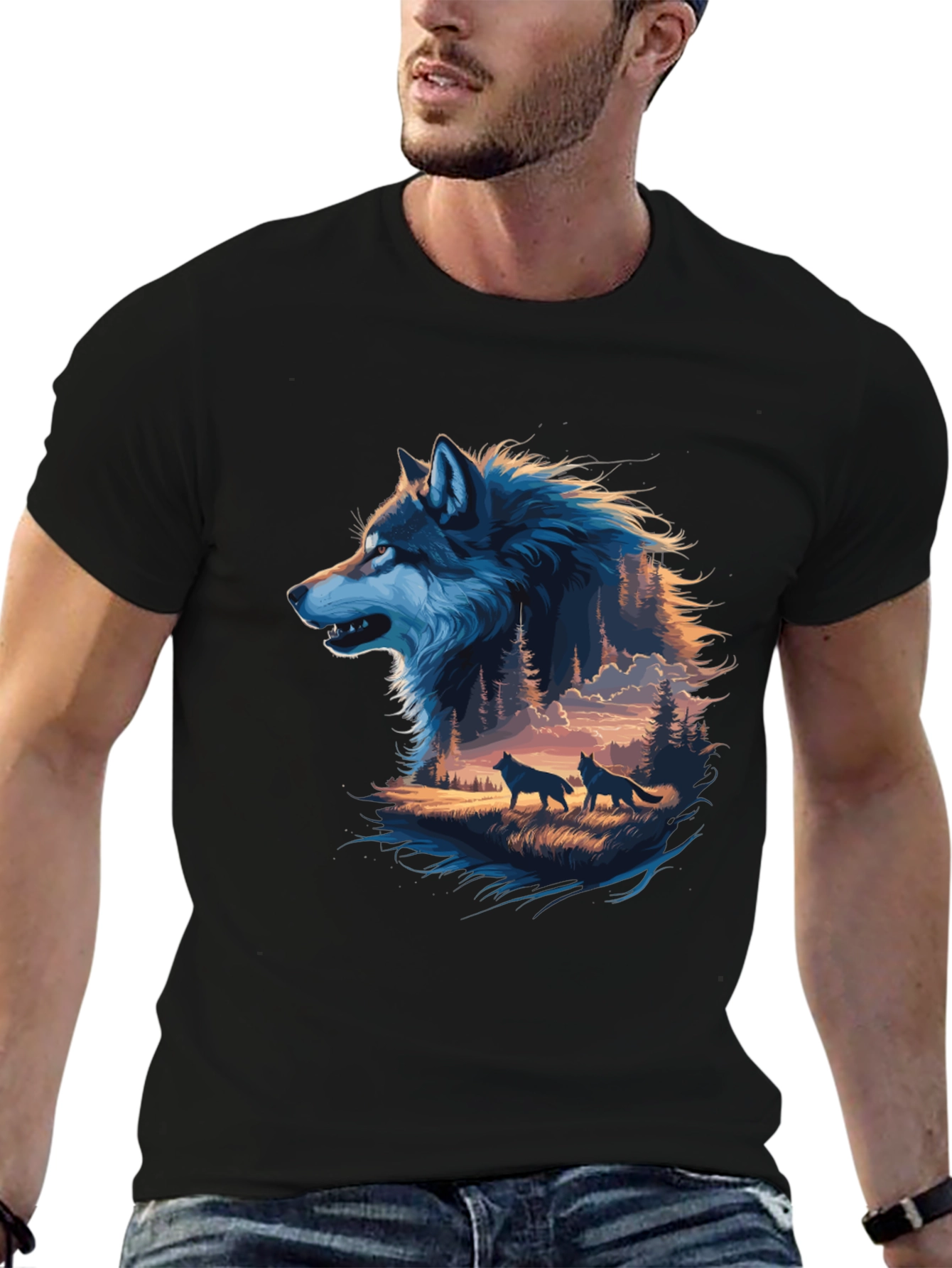 Wolf Pack Graphic Tee - Mens Black T-Shirt